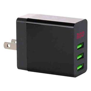 3 USB Ports LED Digital Display Travel Charger, US Plug(Black)