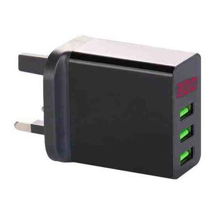 3 USB Ports LED Digital Display Travel Charger, UK Plug(Black)