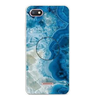 For Xiaomi Redmi 6A Embossed Varnished Marble TPU Protective Case with Holder(Light Blue)