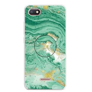 For Xiaomi Redmi 6A Embossed Varnished Marble TPU Protective Case with Holder(Dark Green)