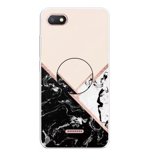 For Xiaomi Redmi 6A Embossed Varnished Marble TPU Protective Case with Holder(Black White Pink)