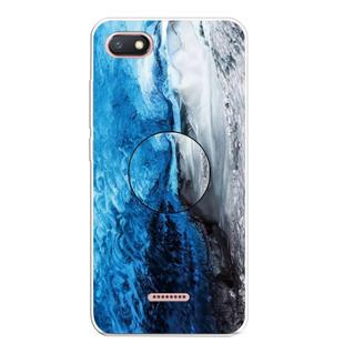 For Xiaomi Redmi 6A Embossed Varnished Marble TPU Protective Case with Holder(Dark Blue)