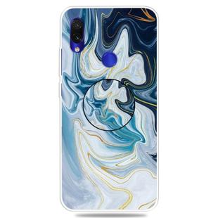 For Xiaomi Redmi 7 Embossed Varnished Marble TPU Protective Case with Holder(Gold Line Blue)