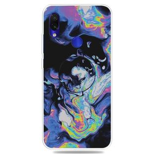 For Xiaomi Redmi 7 Embossed Varnished Marble TPU Protective Case with Holder(Deep Purple)