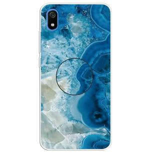 For Xiaomi Redmi 7A Embossed Varnished Marble TPU Protective Case with Holder(Light Blue)