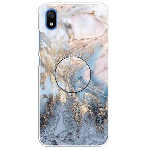 For Xiaomi Redmi 7A Embossed Varnished Marble TPU Protective Case with Holder(Gold Grey)
