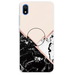 For Xiaomi Redmi 7A Embossed Varnished Marble TPU Protective Case with Holder(Black White Pink)