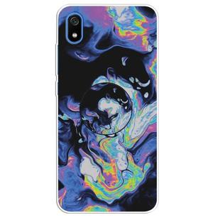 For Xiaomi Redmi 7A Embossed Varnished Marble TPU Protective Case with Holder(Deep Purple)
