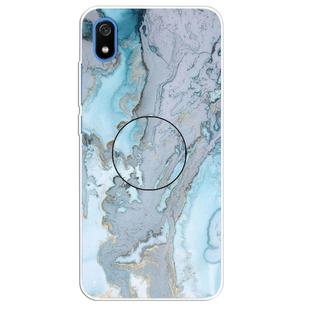 For Xiaomi Redmi 7A Embossed Varnished Marble TPU Protective Case with Holder(Silver Blue)
