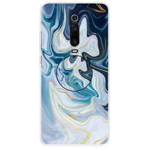 For Xiaomi Redmi K20 & K20 Pro Embossed Varnished Marble TPU Protective Case with Holder(Gold Line Blue)