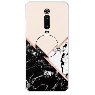 For Xiaomi Redmi K20 & K20 Pro Embossed Varnished Marble TPU Protective Case with Holder(Black White Pink)