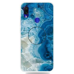 For Xiaomi Redmi Note 7 & 7 Pro Embossed Varnished Marble TPU Protective Case with Holder(Light Blue)