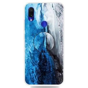 For Xiaomi Redmi Note 7 & 7 Pro Embossed Varnished Marble TPU Protective Case with Holder(Dark Blue)