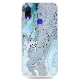 For Xiaomi Redmi Note 7 & 7 Pro Embossed Varnished Marble TPU Protective Case with Holder(Silver Blue)