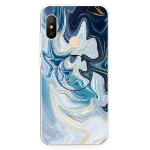 For Xiaomi Redmi Note 6 & 6 Pro Embossed Varnished Marble TPU Protective Case with Holder(Gold Line Blue)