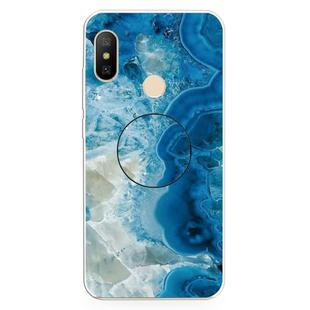 For Xiaomi Redmi Note 6 & 6 Pro Embossed Varnished Marble TPU Protective Case with Holder(Light Blue)