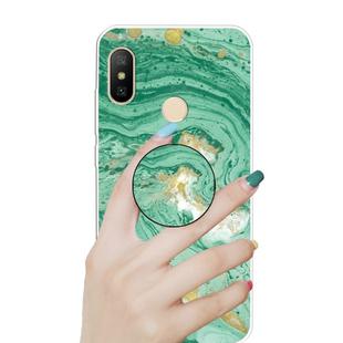 For Xiaomi Redmi Note 6 & 6 Pro Embossed Varnished Marble TPU Protective Case with Holder(Dark Green)