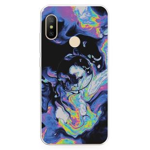 For Xiaomi Redmi Note 6 & 6 Pro Embossed Varnished Marble TPU Protective Case with Holder(Deep Purple)