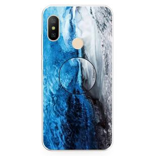For Xiaomi Redmi Note 6 & 6 Pro Embossed Varnished Marble TPU Protective Case with Holder(Dark Blue)