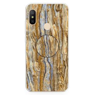 For Xiaomi Redmi Note 6 & 6 Pro Embossed Varnished Marble TPU Protective Case with Holder(Brown)
