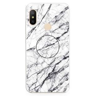 For Xiaomi Redmi Note 6 & 6 Pro Embossed Varnished Marble TPU Protective Case with Holder(White)