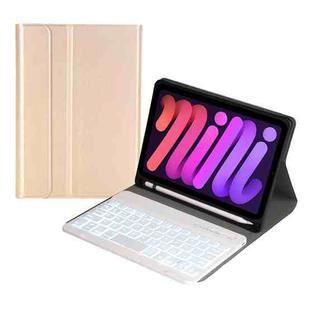 A06BS Ultra-thin Backlight Bluetooth Keyboard Leather Tablet Case with Holder & Pen Slot For iPad mini 6(Gold)