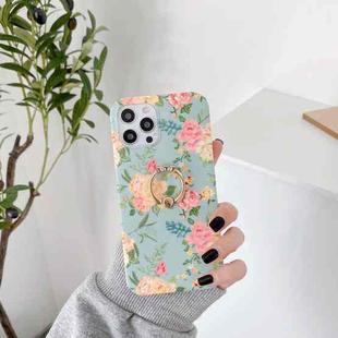 For iPhone 13 Pro Max Small Floral Pattern Shockproof Case with Ring Holder (Light Green)