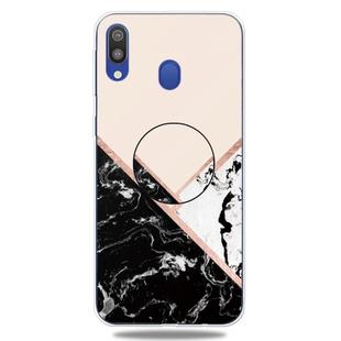 For Galaxy A30 Embossed varnished Marble TPU Protective Case with Holder(Black White Pink)