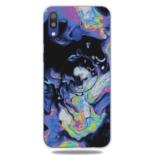 For Galaxy A40 Embossed varnished Marble TPU Protective Case with Holder(Dark Purple)