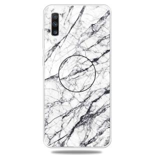 For Galaxy A50 Embossed varnished Marble TPU Protective Case with Holder(White)