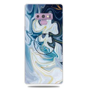 For Galaxy Note 9 Embossed varnished Marble TPU Protective Case with Holder(Gold Line Blue)