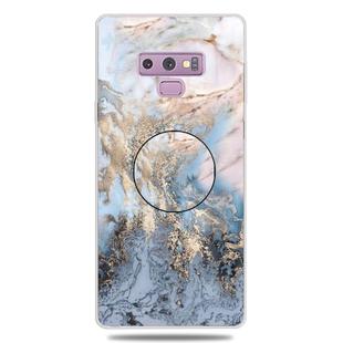 For Galaxy Note 9 Embossed varnished Marble TPU Protective Case with Holder(Gold Grey)