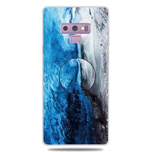For Galaxy Note 9 Embossed varnished Marble TPU Protective Case with Holder(Dark Blue)