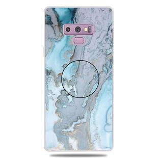 For Galaxy Note 9 Embossed varnished Marble TPU Protective Case with Holder(Silver Blue)