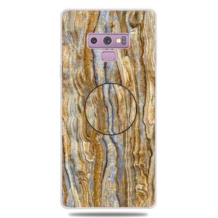 For Galaxy Note 9 Embossed varnished Marble TPU Protective Case with Holder(Brown)