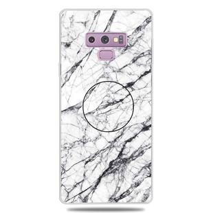For Galaxy Note 9 Embossed varnished Marble TPU Protective Case with Holder(White)