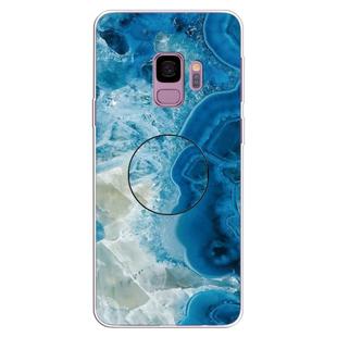 For Galaxy S9 Embossed varnished Marble TPU Protective Case with Holder(Light Blue)