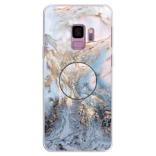 For Galaxy S9 Embossed varnished Marble TPU Protective Case with Holder(Gold Grey)