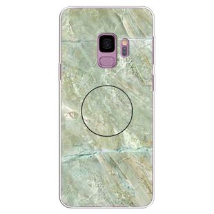 For Galaxy S9 Embossed varnished Marble TPU Protective Case with Holder(Light Green)