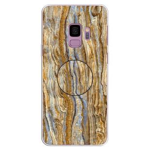 For Galaxy S9 Embossed varnished Marble TPU Protective Case with Holder(Brown)