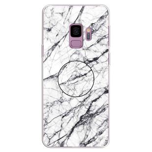 For Galaxy S9 Embossed varnished Marble TPU Protective Case with Holder(White)
