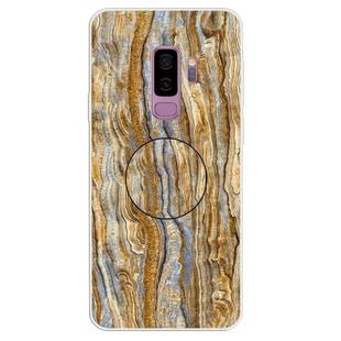 For Galaxy S9+ Embossed varnished Marble TPU Protective Case with Holder(Brown)