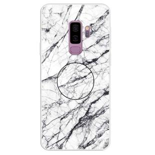 For Galaxy S9+ Embossed varnished Marble TPU Protective Case with Holder(White)