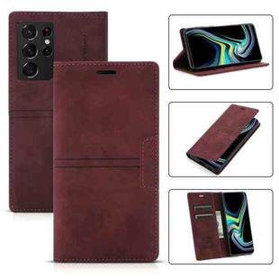 For Samsung Galaxy S21 Ultra 5G Dream Magnetic Suction Business Horizontal Flip PU Leather Case with Holder & Card Slot & Wallet(Wine Red)
