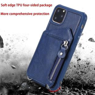 For iPhone 11 Pro Max Dual Buckles Zipper Shockproof Back Cover Protective Case with Holder & Card Slots & Wallet & Lanyard & Photos Frames(Coffee)
