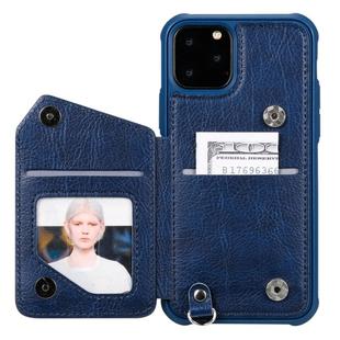 For iPhone 11 Pro Dual Buckles Zipper Shockproof Back Cover Protective Case with Holder & Card Slots & Wallet & Lanyard & Photos Frames(Blue)