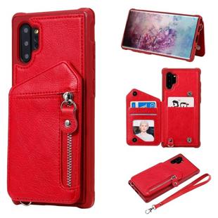For Galaxy Note 10 Plus Dual Buckles Zipper Shockproof Back Cover Protective Case with Holder & Card Slots & Wallet & Lanyard & Photos Frames(Red)
