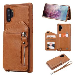 For Galaxy Note 10 Plus Dual Buckles Zipper Shockproof Back Cover Protective Case with Holder & Card Slots & Wallet & Lanyard & Photos Frames(Coffee)