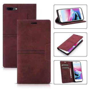 Dream Magnetic Suction Business Horizontal Flip PU Leather Case with Holder & Card Slot & Wallet For iPhone 8 Plus / 7 Plus(Wine Red)