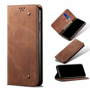 For Motorola Moto Edge 2021 Denim Texture Casual Style Horizontal Flip Leather Case with Holder & Card Slots & Wallet(Brown)